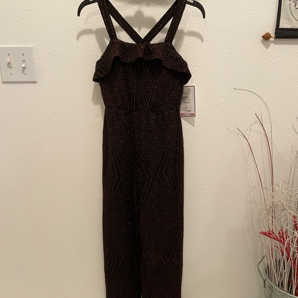 Trixxi Girl Black Rainbow Metallic Ruffle Jumpsuit - M - Picture 2 of 13